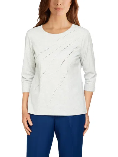 Alfred Dunner Petites Womens Heather Embellished Pullover Top In Grey