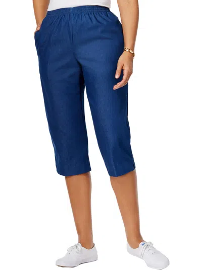 Alfred Dunner Petites Womens High Rise Heathered Capri Pants In Blue