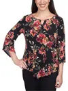 ALFRED DUNNER PETITES WOMENS KEYHOLE NECK FLORAL PRINT BLOUSE