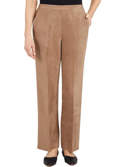 Alfred Dunner Petites Womens Pocket Polyester Straight Leg Pants In Brown