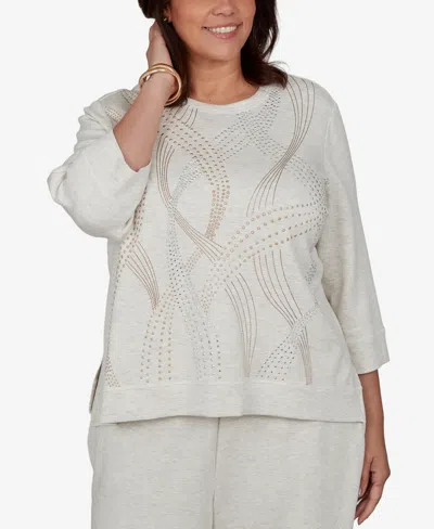 Alfred Dunner Plus Size 3/4-sleeve Crewneck Knit Top In Oatmeal