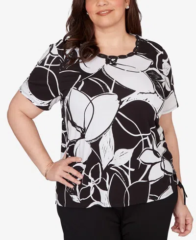 Alfred Dunner Plus Size Abstract Floral Embellished Side Tie T-shirt In Multi