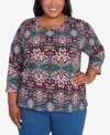 Alfred Dunner Plus Size Abstract Leaf Print Top In Multi
