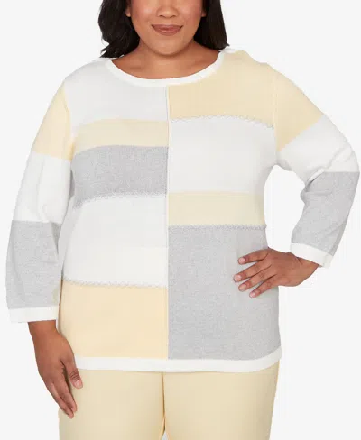 Alfred Dunner Plus Size Al Fresco Ribbed Colorblock Jewel Neck Sweater In Multi