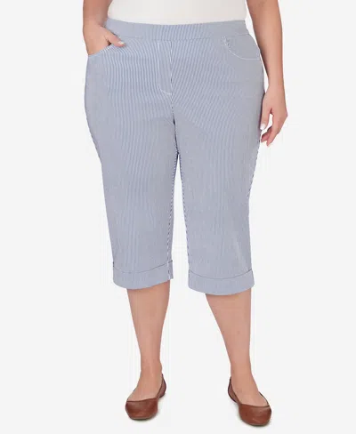 Alfred Dunner Plus Size All American Striped Clamdigger Capri Pants In Blue