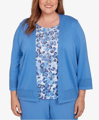 Alfred Dunner Plus Size As Usual Animal Two In One Pull On Periwinkle Sweater