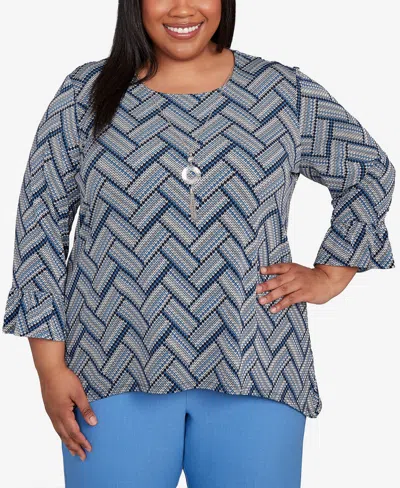Alfred Dunner Plus Size As Usual Chevron Textured Knit Top With Necklace In Multi