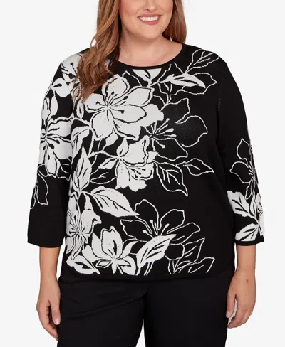Alfred Dunner Plus Size As Usual Dramatic Floral Jacquard Sweater In Multi
