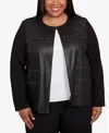 Alfred Dunner Plus Size As Usual Sweater Trim Pull On Jacket In Black