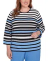 Alfred Dunner Plus Size As Usual Textured Stripe Sweater With Necklace In Multi
