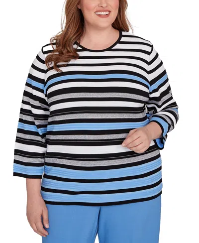 Alfred Dunner Plus Size As Usual Textured Stripe Sweater With Necklace In Multi