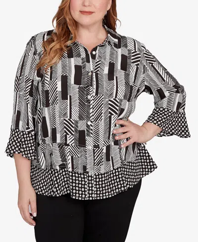 Alfred Dunner Plus Size As Usual Woven Zebra Button Front Top In Multi