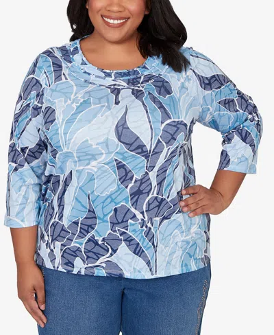 Alfred Dunner Plus Size Austin Monotone Patch Print Knotted Detail Top In Multi