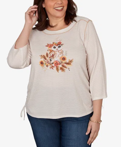 Alfred Dunner Plus Size Autumn Owl Knit Top In Neutral