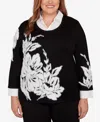 Alfred Dunner Plus Size Barcelona Dramatic Floral Two In One Sweater In Black