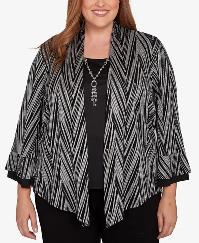 ALFRED DUNNER PLUS SIZE BARCELONA METALLIC CHEVRON TWO IN ONE TOP WITH NECKLACE