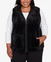 Alfred Dunner Plus Size Barcelona Plush Fleece Lined Mock Neck Vest In Black