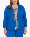 Alfred Dunner Plus Size Barcelona Vertical Animal Print Two In One Sweater In Blue