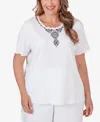 ALFRED DUNNER PLUS SIZE BAYOU RIBBED BEADED YOKE TOP
