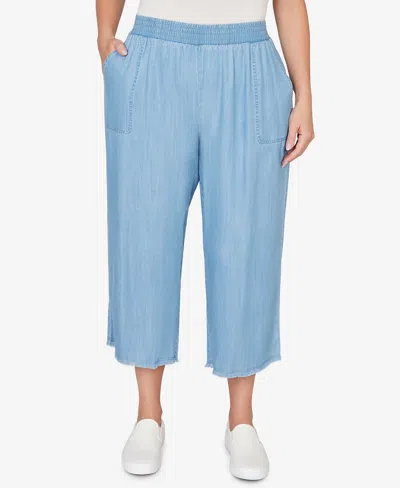 Alfred Dunner Plus Size Beachcomber Wide Leg Patch Pocket Ankle Pants In Blue