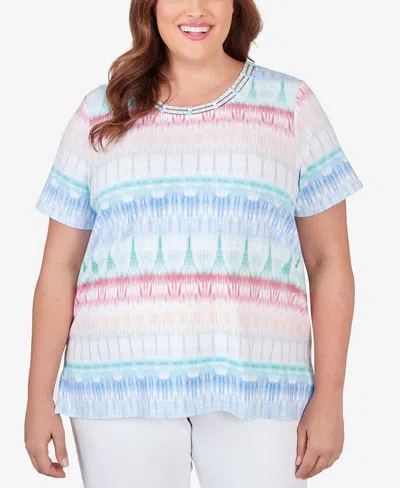 Alfred Dunner Plus Size Biadere Double Strap Short Sleeve Tee In Pastel