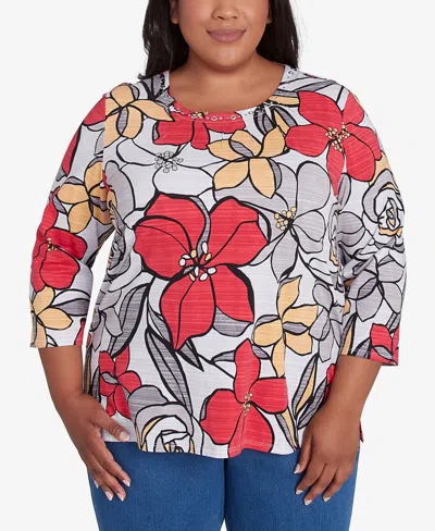 Alfred Dunner Plus Size Bold Floral Print Top In Multi