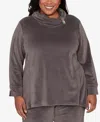 Alfred Dunner Plus Size Calm Luxe Cowl Neck Top In Gray