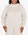 Alfred Dunner Plus Size Calm Luxe Solid Shimmer Detail Envelope Neck Top In White