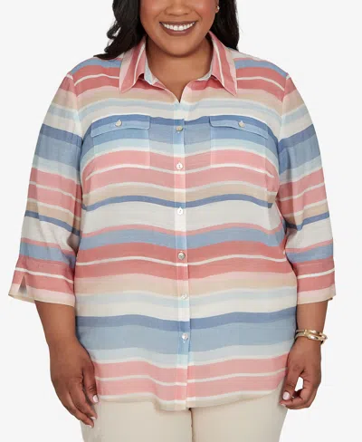 Alfred Dunner Plus Size Camden Market Colorful Stripes Button Front Top In Multi