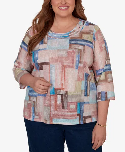Alfred Dunner Plus Size Camden Market Painted Color Blocks Knit Top In Multi