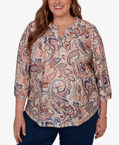 Alfred Dunner Plus Size Camden Market Paisley Split Neck Knit Top In Multi