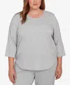 Alfred Dunner Plus Size Casual Vibe Asymmetrical Floral Embroidered Detail Top In Gray