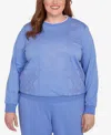 Alfred Dunner Plus Size Casual Vibe Embroidered Patchwork Long Sleeve Top In Blue