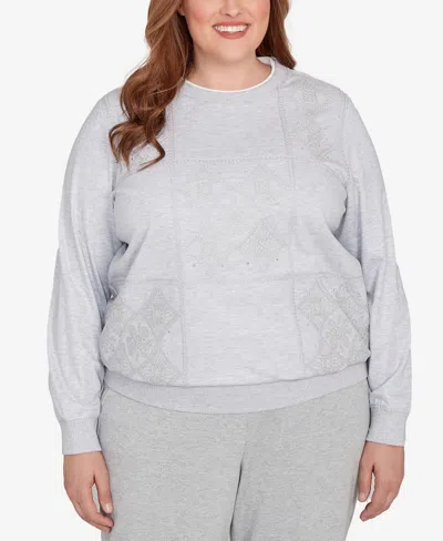 Alfred Dunner Plus Size Casual Vibe Embroidered Patchwork Long Sleeve Top In Multi