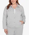 Alfred Dunner Plus Size Casual Vibe Shimmer Collared Button Jacket In Green