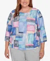 Alfred Dunner Plus Size Casual Vibe Tie Side Ruched Colorblock Top In Multi