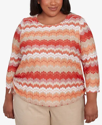 ALFRED DUNNER PLUS SIZE CATALINA ISLAND MODERN CHEVRON DRAWSTRING CREW NECK TOP