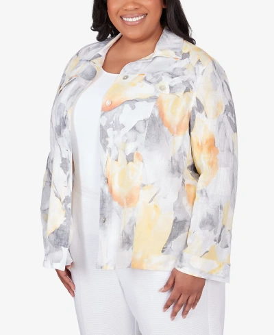 Alfred Dunner Plus Size Charleston Abstract Watercolor Jacket In Multi