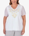 ALFRED DUNNER PLUS SIZE CHARLESTON EMBROIDERED TOP WITH LACE SLEEVES