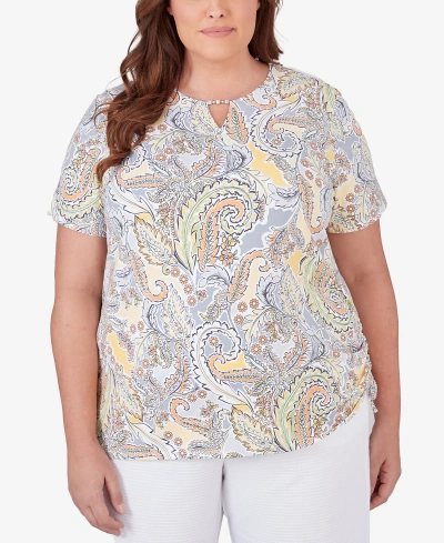 Alfred Dunner Plus Size Charleston Paisley Top With Side Ruching In Multi