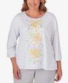ALFRED DUNNER PLUS SIZE CHARLESTON STRIPED EMBROIDERED TOP