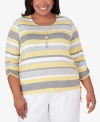 ALFRED DUNNER PLUS SIZE CHARLESTON STRIPED TOP WITH SIDE RUCHING