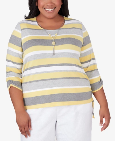 Alfred Dunner Plus Size Charleston Striped Top With Side Ruching In Multi