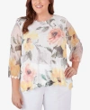 ALFRED DUNNER PLUS SIZE CHARLESTON WATERCOLOR FLORAL MESH TOP