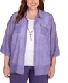 Alfred Dunner Plus Size Charm School Engraved Floral Two In One Top In Iris