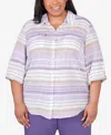 ALFRED DUNNER PLUS SIZE CHARM SCHOOL HORIZONTAL STRIPE BUTTON DOWN TOP