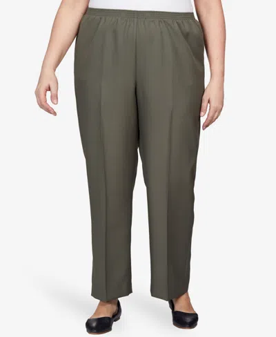Alfred Dunner Plus Size Classic All Around Elastic Waist Accord Short Length Pants In Olive