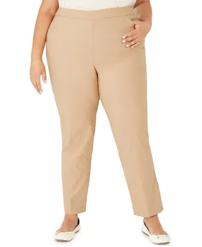 Alfred Dunner Plus Size Classic Allure Tummy Control Pull-on Average Length Pants In Brown