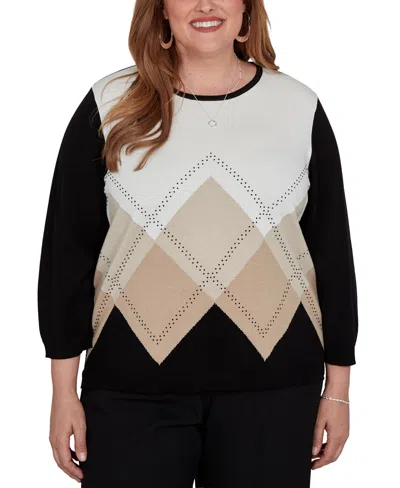 Alfred Dunner Plus Size Classic Argyle Beaded Sweater In Multi