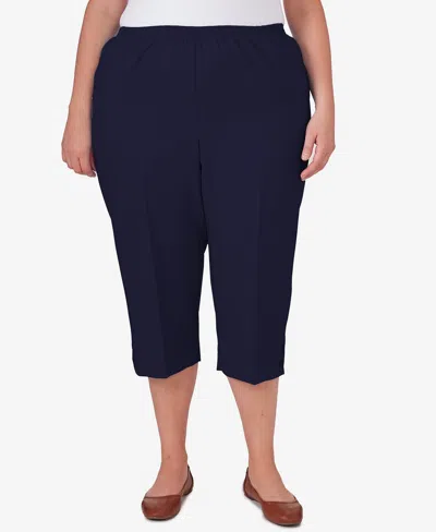 Alfred Dunner Plus Size Classic Button Hem Denim Capri Pants In Navy